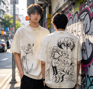 T-shirt da uomo a maniche corte girocollo in poliestere e cotone ecologico, stile sportivo, con stampa <span class=keywords><strong>anime</strong></span> di <span class=keywords><strong>coppia</strong></span> e logo frontale - Product Image 3