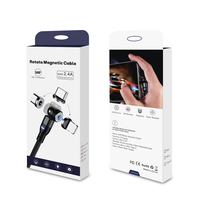 Justlink 3-en-1 540 °   Câble de charge magnétique rotatif 3A à charge rapide, tressé en nylon avec LED pour iPhone Type-C Micro USB
