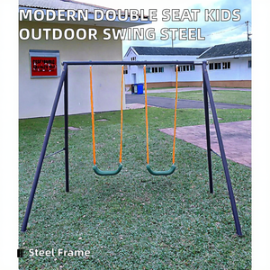 Balançoire d'extérieur moderne et confortable à deux places pour enfants, avec structure en acier inoxydable, coussin en PE/PP à séchage rapide - Idéale pour la maison, le jardin, la cour et le parc - Product Image 2