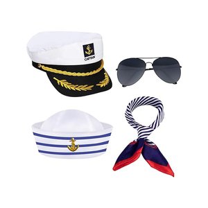 Sombrero de capitán de yate, gorra de <span class=keywords><strong>marinero</strong></span>, bufanda, gafas de sol, sombrero de capitanes para hombres, canotaje utilizado para yate, atuendo de fiesta en roca - Product Image 1