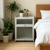 Table de chevet moderne avec porte rabattable transparente, anti-poussière, gain de place, pour petite armoire de rangement de chambre à coucher