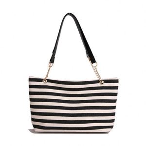 Factory Directly Selling Korean Fashion Striped Canvas <b>Tote</b> Bag Women's Shopping Bags Chain Single Shoulder Bag With Logo - Product Image 6