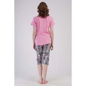 Conjunto de pantalón capri y top de cuello redondo KADIN P.SUPREM O YAKA KISA KOL ETEGI OVAL - Rosa - Rosa - Product Image 4