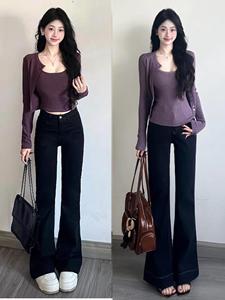 Vente chaude femmes été décontracté <span class=keywords><strong>taille</strong></span> haute jean droit XL <span class=keywords><strong>taille</strong></span> respirant Design motif couleur unie teinture lavable - Product Image 2