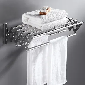 Handdoekenrek Set 304 Roestvrijstalen Opvouwbare Schaalbare Aan De Muur Gemonteerde Opberghouder Handdoekrekken Badkamerplank Voor Badkamers