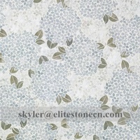 Mosaïque murale en marbre blanc, bleu et vert à motif de feuilles HYDRANGEA pour mur d'accentuation