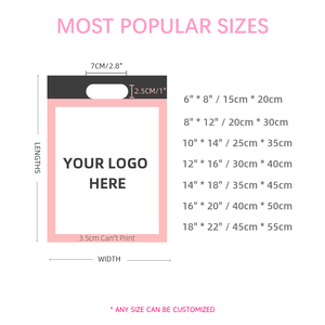 Sacs de courses en plastique avec poignée découpée, imprimés avec un logo personnalisé, pour boutiques, sacs cadeaux, sacs de shopping pour les petites entreprises - Product Image 6