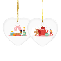 Ornements de Noël en céramique personnalisés, pendentifs à suspendre pour la décoration de l'arbre de Noël, formes de cœur, brillants, sublimation de haute qualité