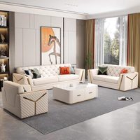 Set Sofa Kulit Mewah Modern untuk Ruang Tamu, Sofa Putih Berlapis Kain, Sofa Seksional untuk Rumah, Hotel, Villa, Furnitur
