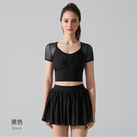 Ensemble de yoga 2 pièces en maille haute densité Spandex/Nylon à séchage rapide, col ras du cou, infroissable, pour le tennis, le badminton et le fitness