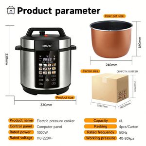 Cuisinière à pression numérique multifonctionnelle intelligente et durable en acier inoxydable de 6 L, grande capacité, 12 fonctions en 1, LED, pour la maison - Product Image 6