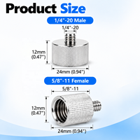 Adaptateur de filetage en alliage d'aluminium 1/4-20 à 5/8-11 avec vis moletée pour trépied d'appareil photo, support de microphone, sur mesure 1/4 3/8 OEM en acier inoxydable