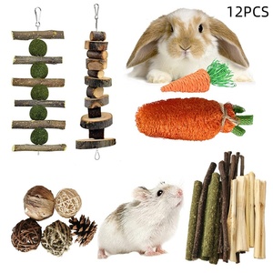 Ensemble de jouets pour petits animaux, branches de pomme, boule d'herbe, cochon guiné, jouets à mâcher pour hamster, chinchillas naturels, lapin, accessoires de cage - Product Image 3