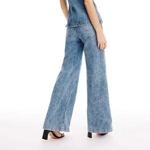 Pantalones Vaqueros Casuales de Cintura Alta para Mujer, Transpirables, de Pierna Ancha, con Botones y Logotipo - Product Image 4