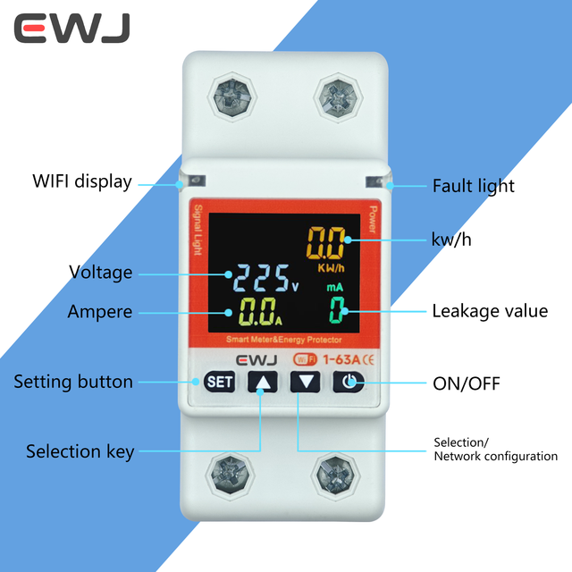 TUYA WIFI Smart Voltage Protector Limited Current Function Earth Leakage Voltage Protectors kWh Meter High Stabilizers