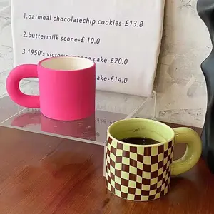 Unique Design Retro Cute Cup and Saucer Milk Coffee Porcelain Chubby Mug Nordic Ins Style Pangpang Fat Mug Creative Novelty