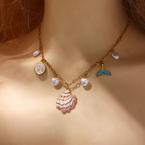 สร้อยคอจี้แฟชั่นฮาวายฤดูร้อน สร้อยคอเปลือกหอยเคลือบทอง 14k 18k PVD  ทำจากสแตนเลสสตีล 316L สำหรับผู้หญิง - Product Image 4