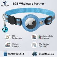 Collier pour chat VELTRONA avec support AirTag, boucle de sécurité détachable, nylon réfléchissant, réglable 20-35 cm, clochette