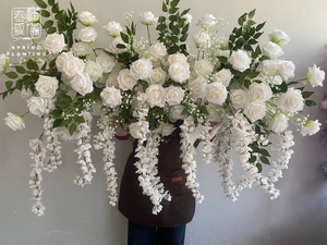 Decorazioni Floreali per Matrimonio Primaverile, Runner da Tavolo con Rose Rosa e Bianche, Runner Floreale Artificiale - Product Image 4