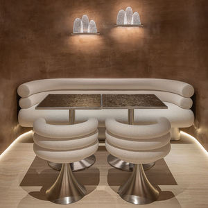 Chaise de salle à manger moderne de luxe en tissu bouclé rond avec base en acier inoxydable 304 pour villa et salle à manger - Product Image 4