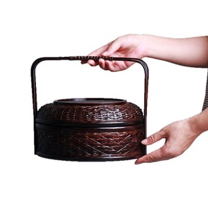 Bamboo Woven Double Layer Food <b>Box</b> Round <b>Large</b> Size Chinese Style <b>Gift</b> Craft Storage Container - Product Image 4