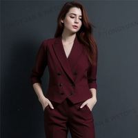 Grande taille surdimensionné femmes robes à la mode smoking conceptions mince femmes costume formel vin rouge double boutonnage femmes gilet costume 3 pièces