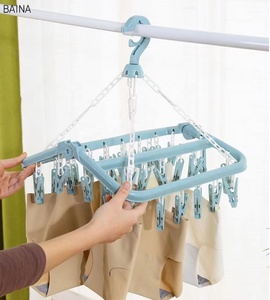 Wholesale 32 Clips Folding Children Adults Dryer Windproof Socks Underwear <strong>Plastic</strong> Drying Rack Kid's Clothes <strong>Hanger</strong> - Product Image 3