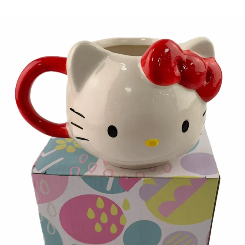 Tasses en forme d'animal en céramique tasse de chat mignon pour café ou thé tasse en céramique pour amoureux de chat avec tasses de dessin animé noir et rose