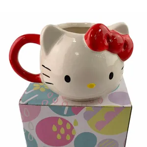 السيراميك الحيوان على شكل أكواب لطيف القط قدح للقهوة أو الشاي كوب سيراميك لمحبي القطط مع الأسود و الوردي الكرتون أكواب