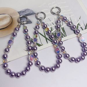 Trendy Candy Color Beaded Keychain Pendant for Cellphone Handmade Phone Lanyard Bow Keyring Keychain for Women Girls Jewelry
