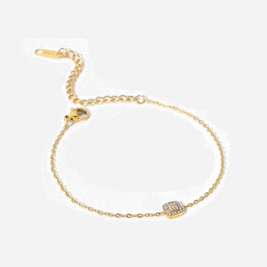 สร้อยข้อมือสแตนเลสพร้อมจี้ทรงสี่เหลี่ยมประดับเพชรซิร์คอนชุบทองรูปทรงเรขาคณิตสำหรับผู้หญิงเป็นของขวัญเครื่องประดับ - Product Image 1