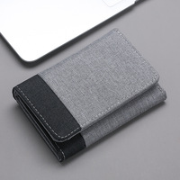 Dompet Kartu Kredit Lipat Tiga Slim Kanvas Pria dengan Slot Foto, Penutup Kancing, Pola Dua Warna, Merek DIENQI