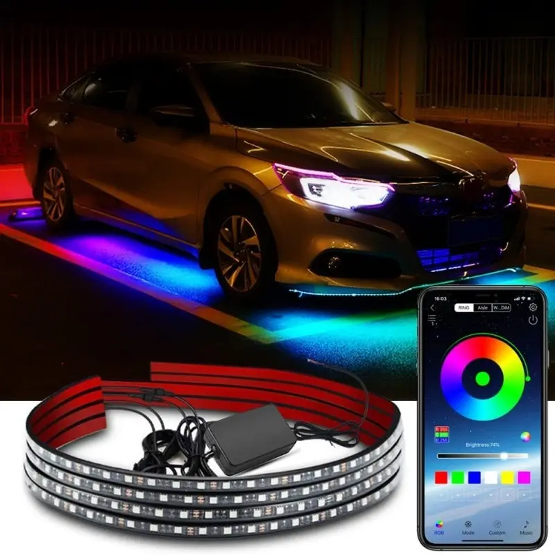 Araba LED şasi ortam ışığı app kontrolleri hayali modifiye şasi ışıkları