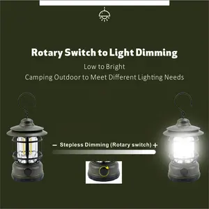 2023 şarj edilebilir COB asılı kanca Retro kamp ışık Vintage açık taşınabilir çadır kamp fener lambası