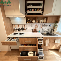 Meubles de cuisine modulaires SLS Japandi avec rangement coulissant intelligent, texture placage bois, mobilier de cuisine intégré