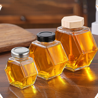 Pot de miel en verre de forme hexagonale avec louche en bois et couvercle en liège distributeur de boissons stockage pour conteneur de miel de fête