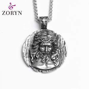 Colliers pendentifs Couronne d'épines de Jésus en acier inoxydable, croix religieuse vintage en acier titane, bijoux de mode pour hommes - Product Image 1