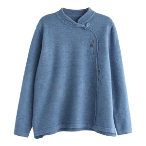 Women's Thickened Fleece Lined Retro Long Sleeve Sweater Purple Embroidered Autumn Winter Outerwear Base Layer M 4XL - Product Image 5