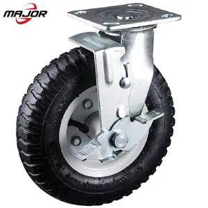 8X2 rotating swivel locking type inflatable pneumatic rubber rigid caster wheel for hand truck
