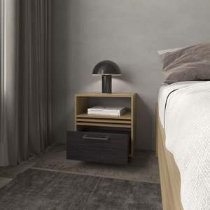 Table de chevet en bois massif DB Saxon Design moderne avec tiroir et rangement ouvert Chêne naturel-pour chambre ou salle de bain dans l'appartement - Product Image 4