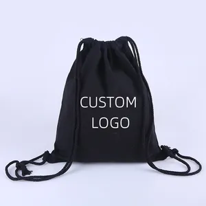 High Quality Custom Logo Reusable Shopping Cotton Canvas Drawstring Bag