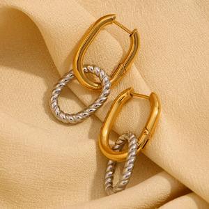<span class=keywords><strong>Boucles</strong></span> d'oreilles en acier inoxydable plaqué or 18 carats à la mode à prix de gros Géométrique Dainty <span class=keywords><strong>Multi</strong></span>-ring Twist Twist Two Tone Color Matching - Product Image 2