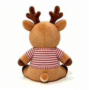 Peluche cerf assis personnalisée et adorable avec chemise rayée rose - Animal en peluche faon doux et moelleux, jouet renne des bois - Product Image 2
