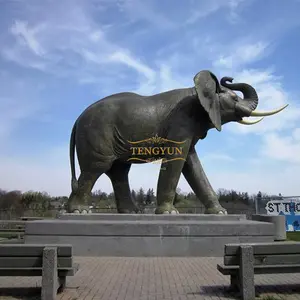 Zoo park decor metal large size bronze elephant with tusk sculpture