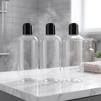 Bouteilles en plastique transparentes rondes de 100 ml, 200 ml, 250 ml, 300 ml, 400 ml, 500 ml, 1000 ml pour shampoing et lotion, avec bouchons à disque rabattable