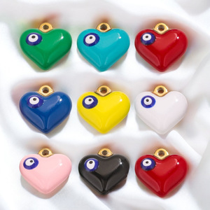 Amuletos de Corazón con Ojo Turco de Esmalte Colorido |   Colgantes de Aro de Acero Inoxidable con Baño de Oro PVD para la Fabricación de Joyería DIY, Collares y Pulseras - Product Image 2