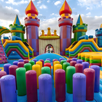 Parcours d'obstacles commercial à louer, château gonflable avec toboggan, aire de jeux extérieure, parc d'attractions gonflable