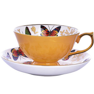 Ensemble de tasses à café éthiopiennes en porcelaine de haute qualité avec bordure dorée et motifs de papillons colorés, ensembles de tasses à thé en céramique avec soucoupes - Product Image 6