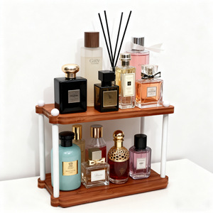 Double Layer Bamboo Storage Rack <b>Desktop</b> <b>Shelf</b> 2 Tier Rectangle Standing Type Multipurpose Organizer - Product Image 2