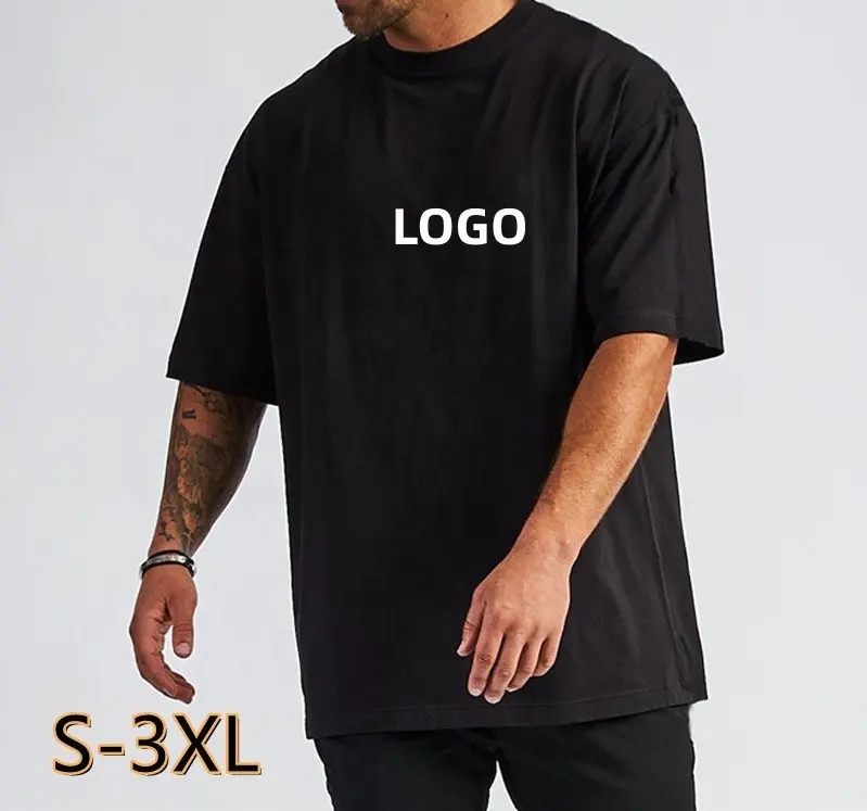 Özel spor salonu spor tişört S-3XL düştü omuz tam T-shirt Unisex düz % 100% pamuk artı boyutu erkek T-shirt